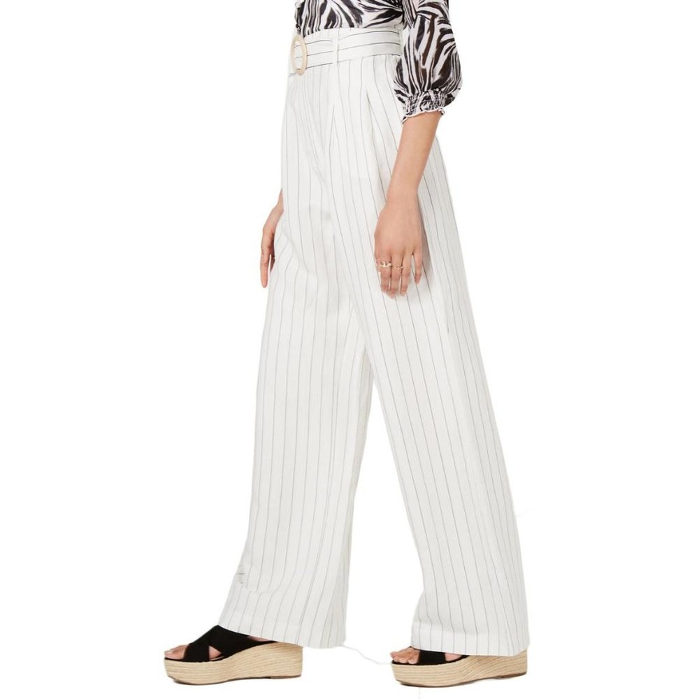 NWT LEYDEN Striped Belted Ivory Stripe Pants - Picture 2 of 3